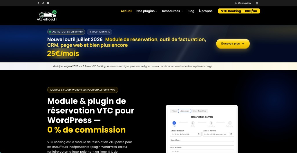 Capture d’écran du site vtc-shop.fr